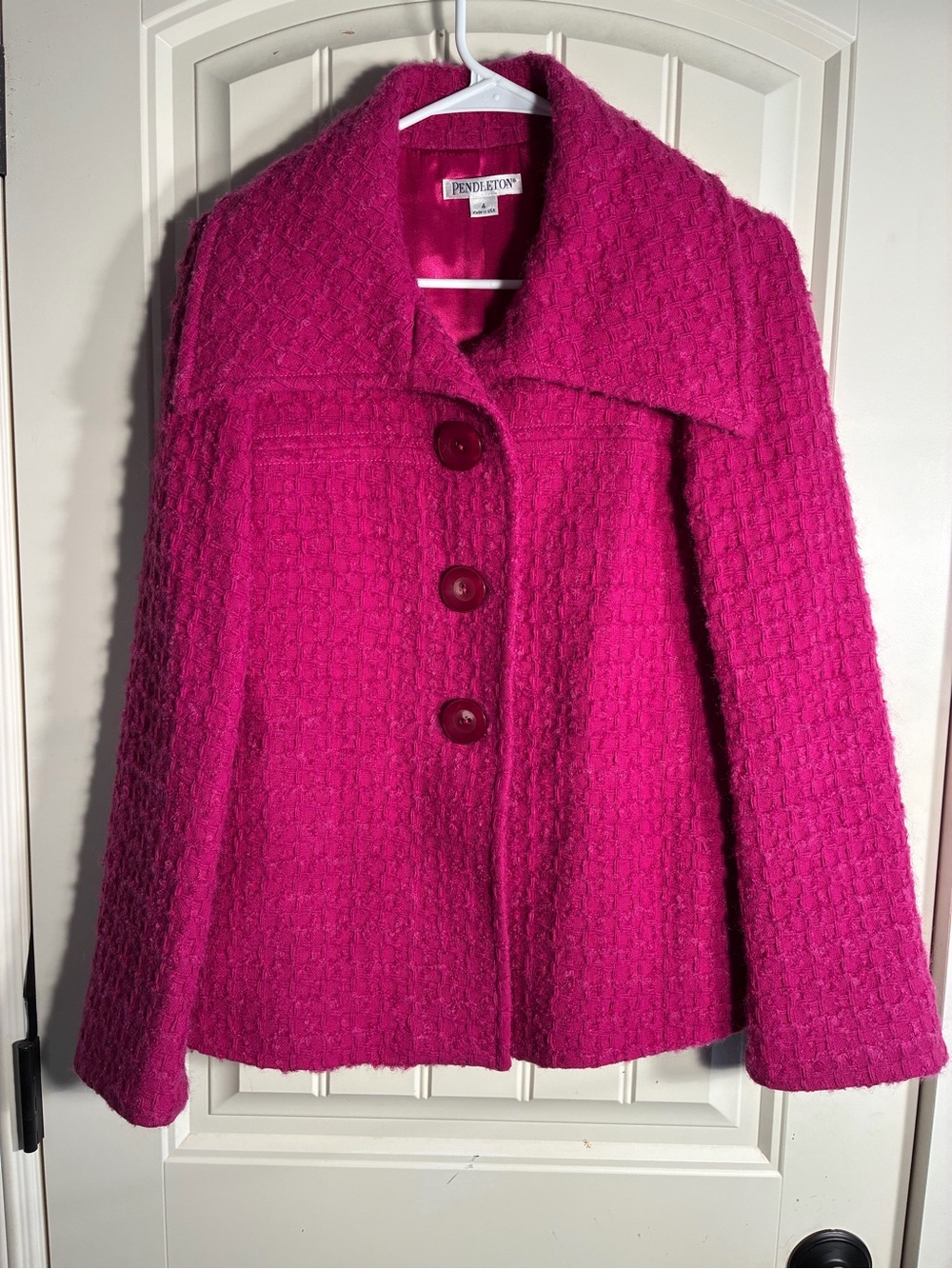Pendleton Hot Pink Textured Wool Pea Coat Barbie career look women’s